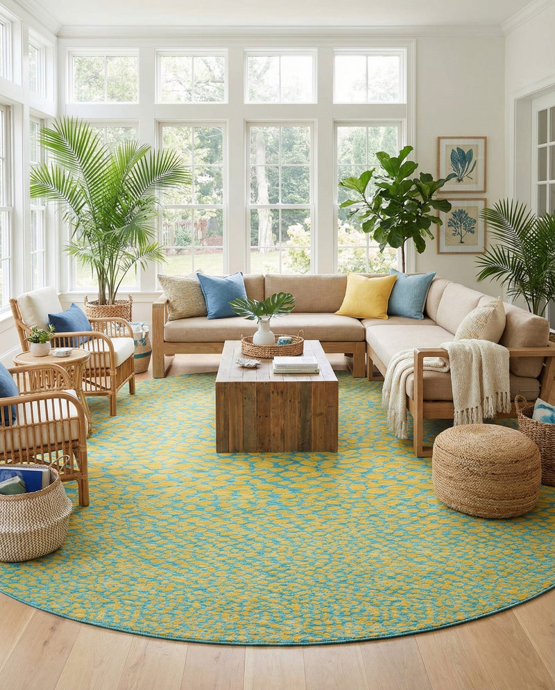 Urban Oasis Rugs Collection Area Rug -  Terrace (Yellow and Aqua) Round Yellow and Aqua  lifestyle 51