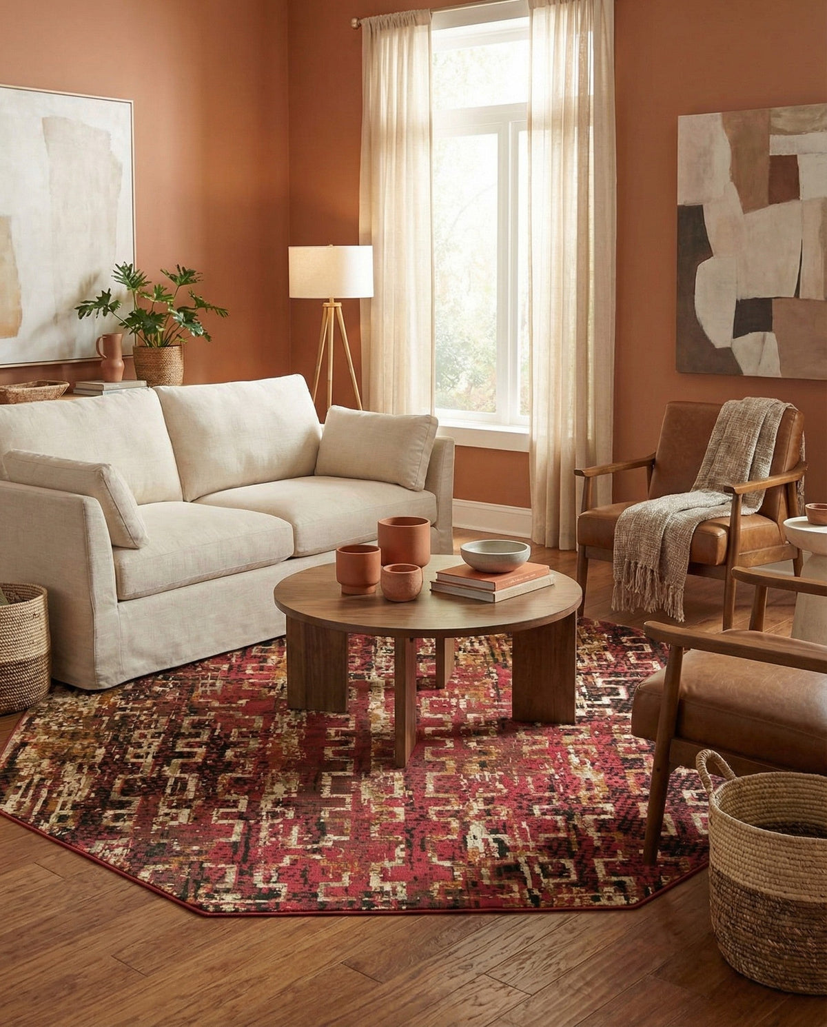 Neptune Elegance Collection Area Rug -  Proteus Octagon Burgundy  lifestyle 141