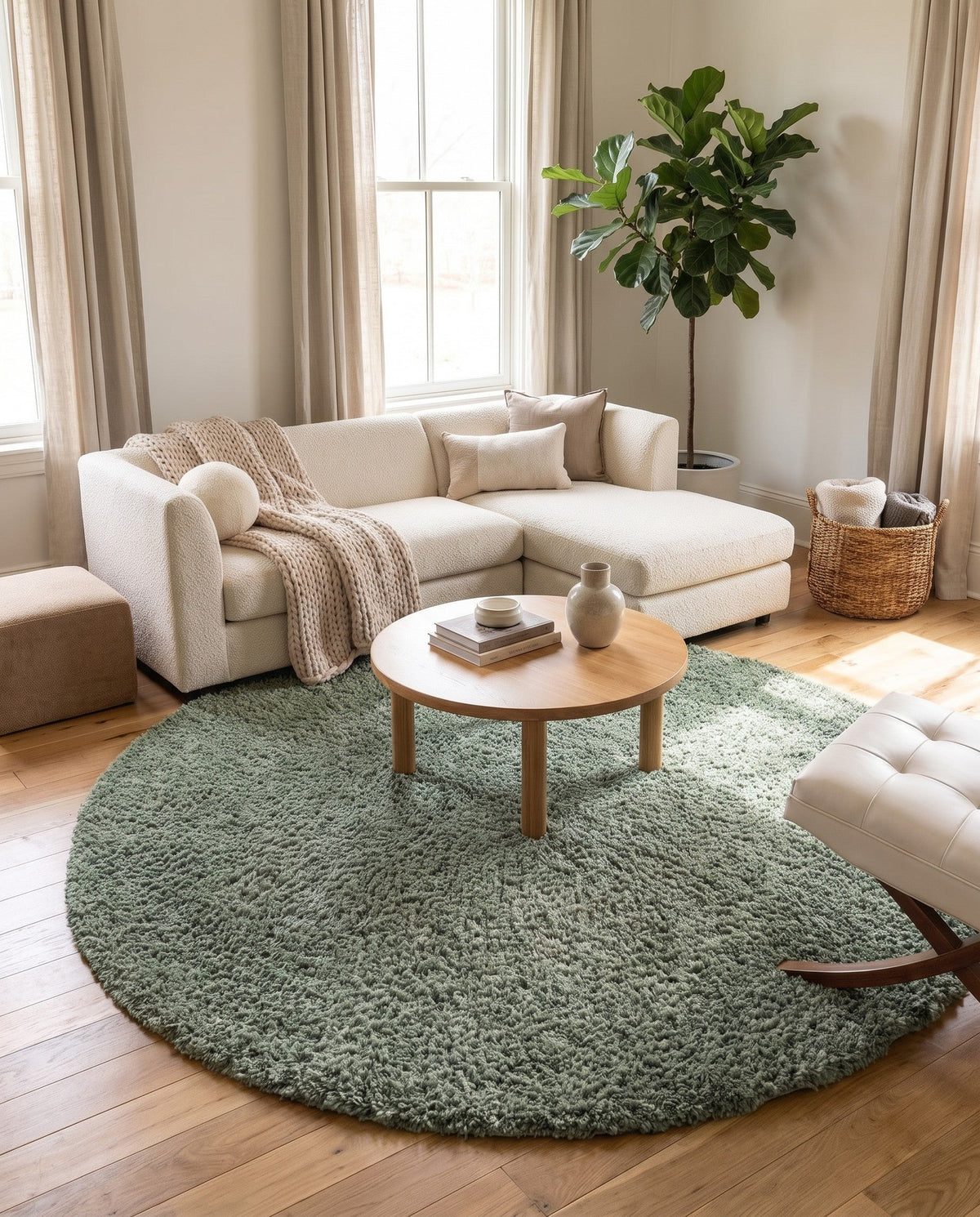 Alpine Plush Collection Area Rug -  Cortina (Sage) Round Sage  lifestyle 93