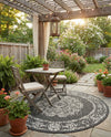 Patio Heritage Collection Area Rug - Savannah (Charcoal Gray) Round Charcoal Gray  lifestyle 77