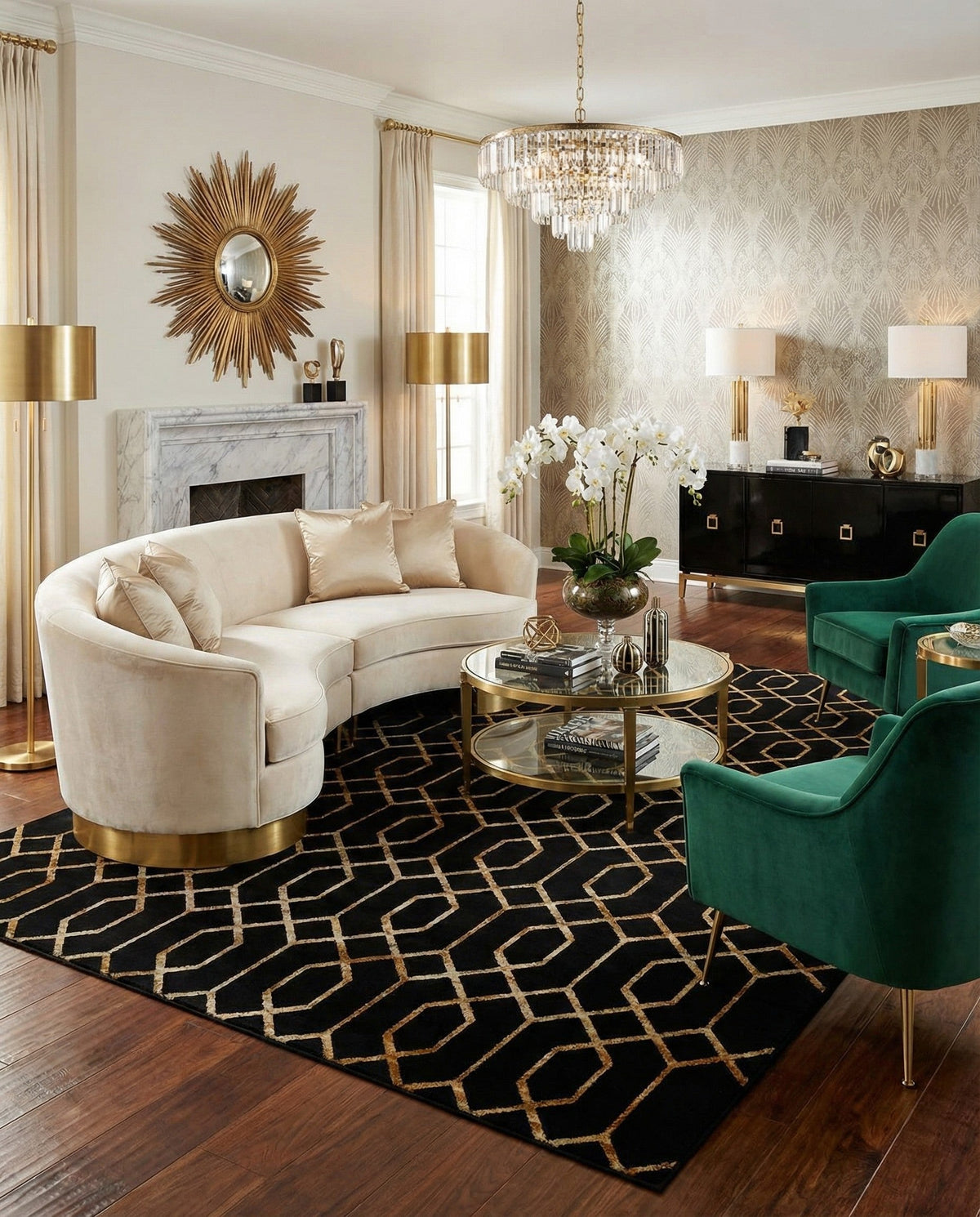 Hollywood Luxe Collection Area Rug - Sunset Rectangle Black and Gold  lifestyle 83
