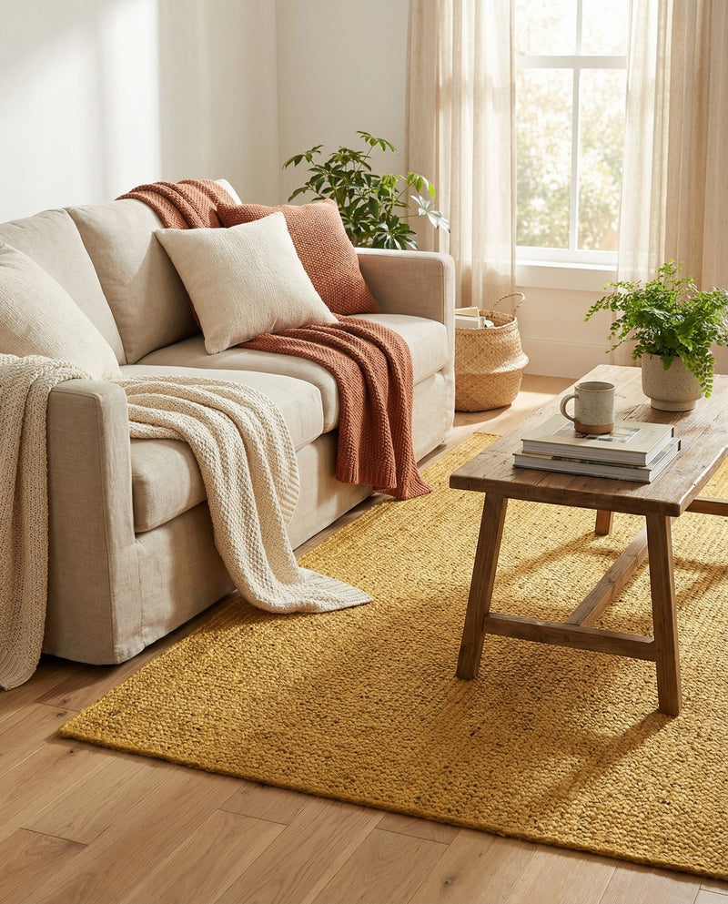 Woven Seaside Jute Collection Area Rug - Savannah (Yellow) Rectangle Yellow  lifestyle 29