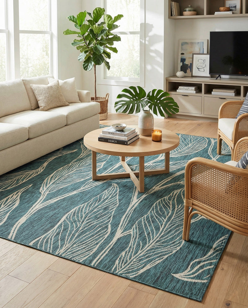 Seaside Blooms Collection Area Rug -  Evergreen (Teal) Rectangle Teal  lifestyle 5