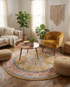 Seville Stripes Collection Area Rug - Cadiz (Yellow) Round Yellow  lifestyle 77