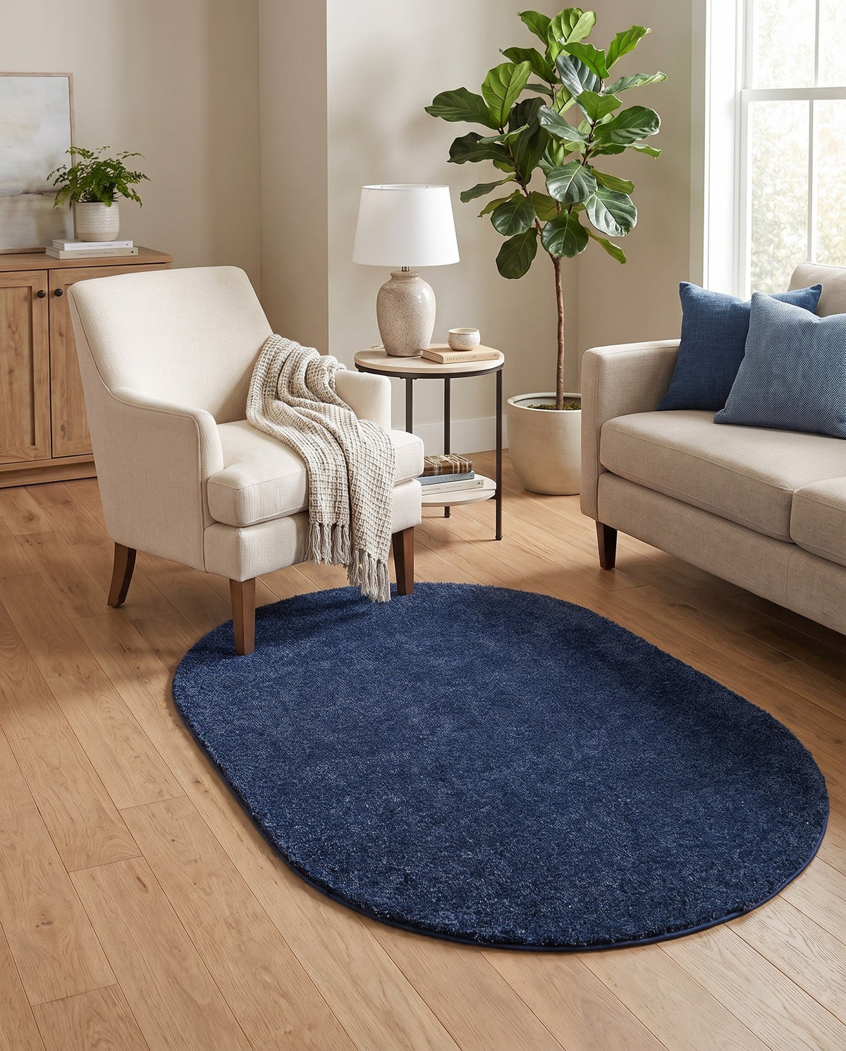 Solid Shag Seaside Collection Area Rug - Azure Cove (Navy Blue) Oval Navy Blue  lifestyle 112