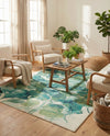 Seaside Blooms Collection Area Rug -  Flora Rectangle Blue Green  lifestyle 19