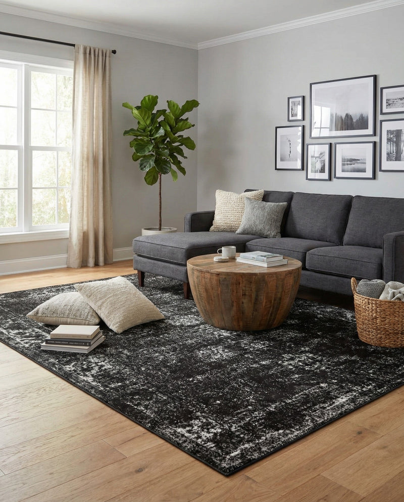 Riviera Elegance Collection Area Rug - Antibes (Black) Rectangle Black  lifestyle 13