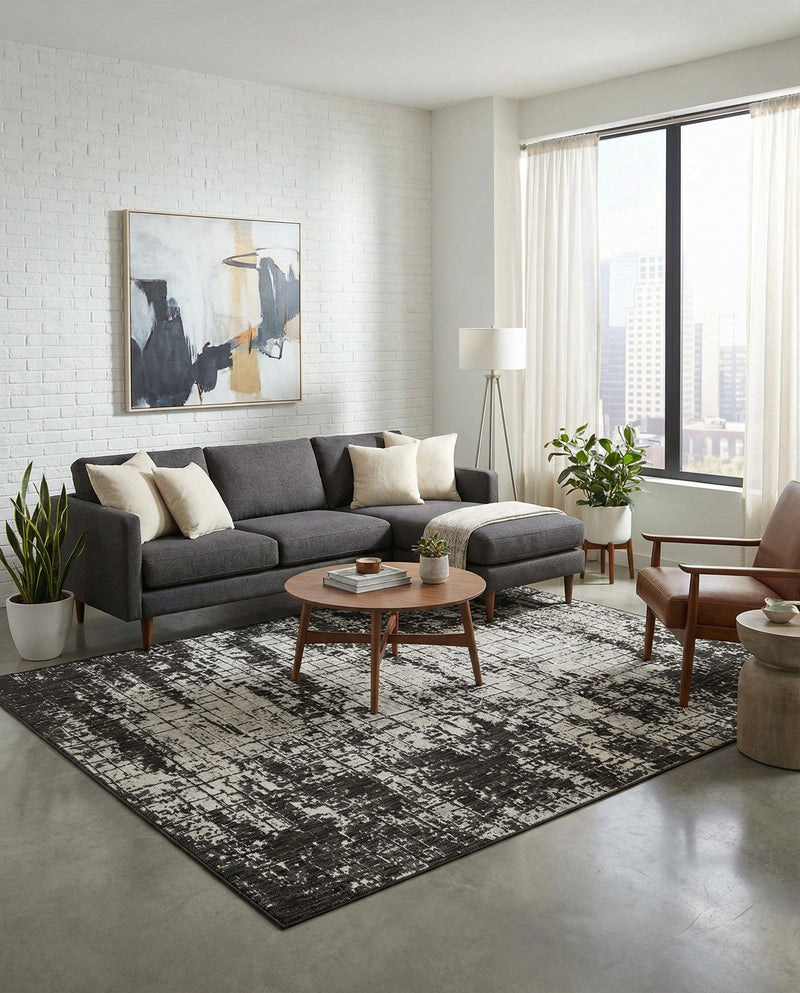 Urban Terrace Collection Area Rug -  Midtown Rectangle Black and White  lifestyle 15