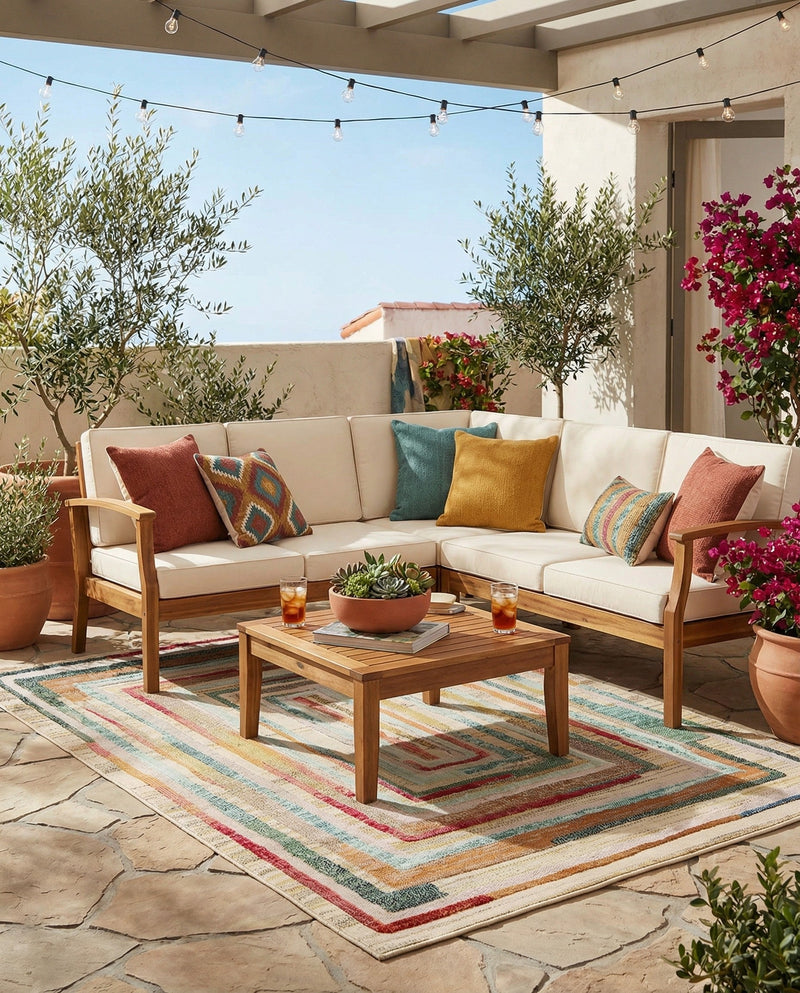 Outdoor Marrakesh Collection Area Rug -  Ouarzazate Rectangle Multi Beige  lifestyle 12