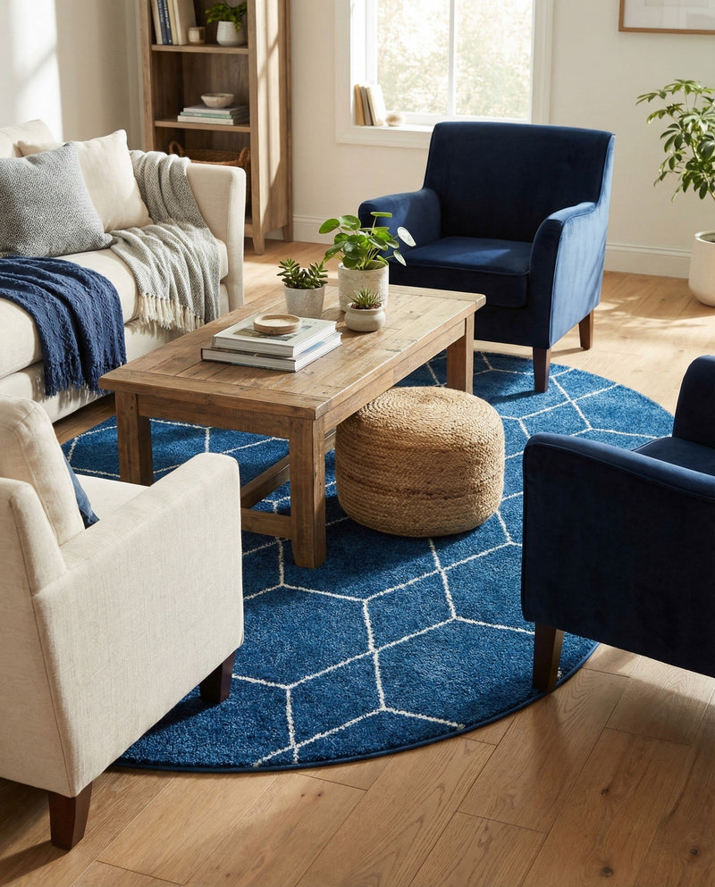 Trellis Mosaic Collection Area Rug - Arborville (Navy Blue) Oval Navy Blue  lifestyle 49