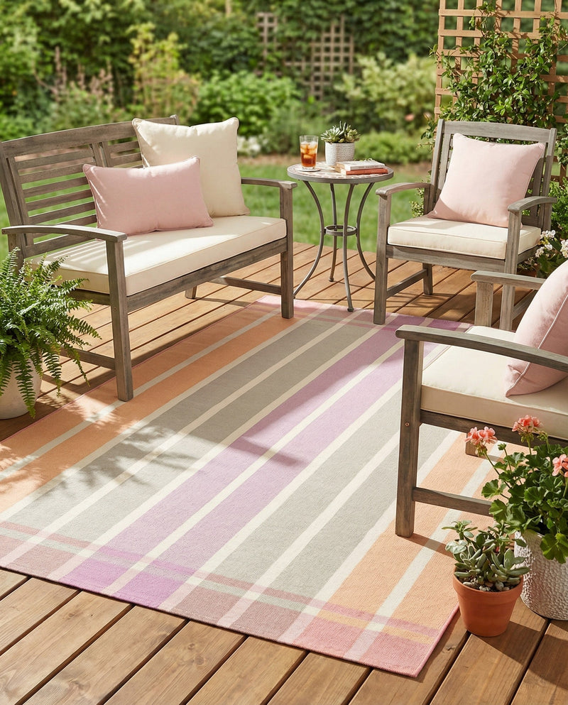 Seaside Stripes Collection Area Rug -  Coral Rectangle Pink and Lavender  lifestyle 52