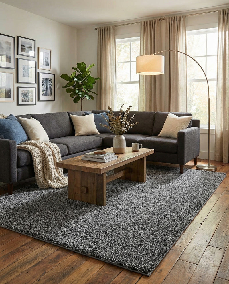 Cozy Comfort Shag Collection Area Rug - Haven (Pebble Gray) Rectangle Pebble Gray  lifestyle 11