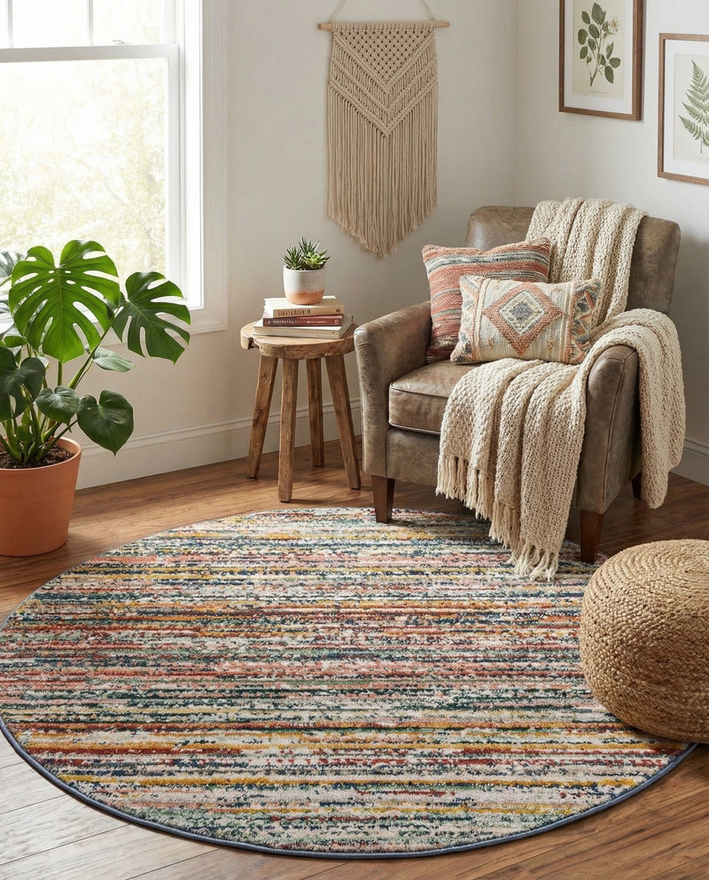 Jewel Oasis Collection Area Rug - Sapphire (Multi) Round Multi  lifestyle 52