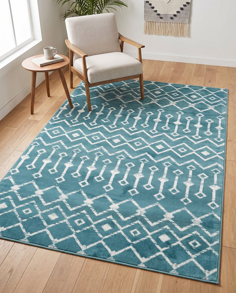 Marrakech Lattice Collection Area Rug - Medina (Turquoise) Rectangle Turquoise  lifestyle 24