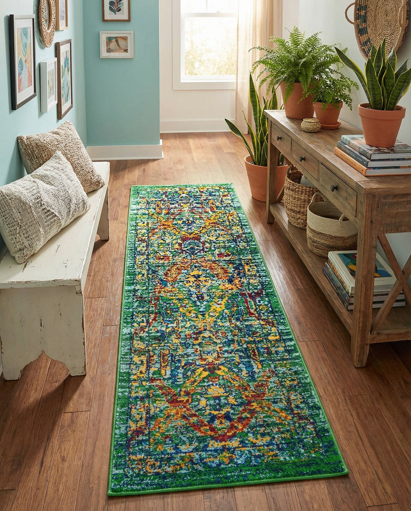 Caribbean Cove Collection Area Rug -  Dominica Runner Green  lifestyle 39