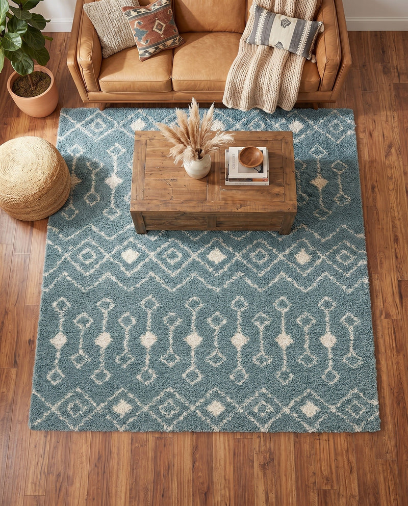 Berber Lattice Shag Collection Area Rug - Atlas (Light Blue) Square Light Blue  lifestyle 66
