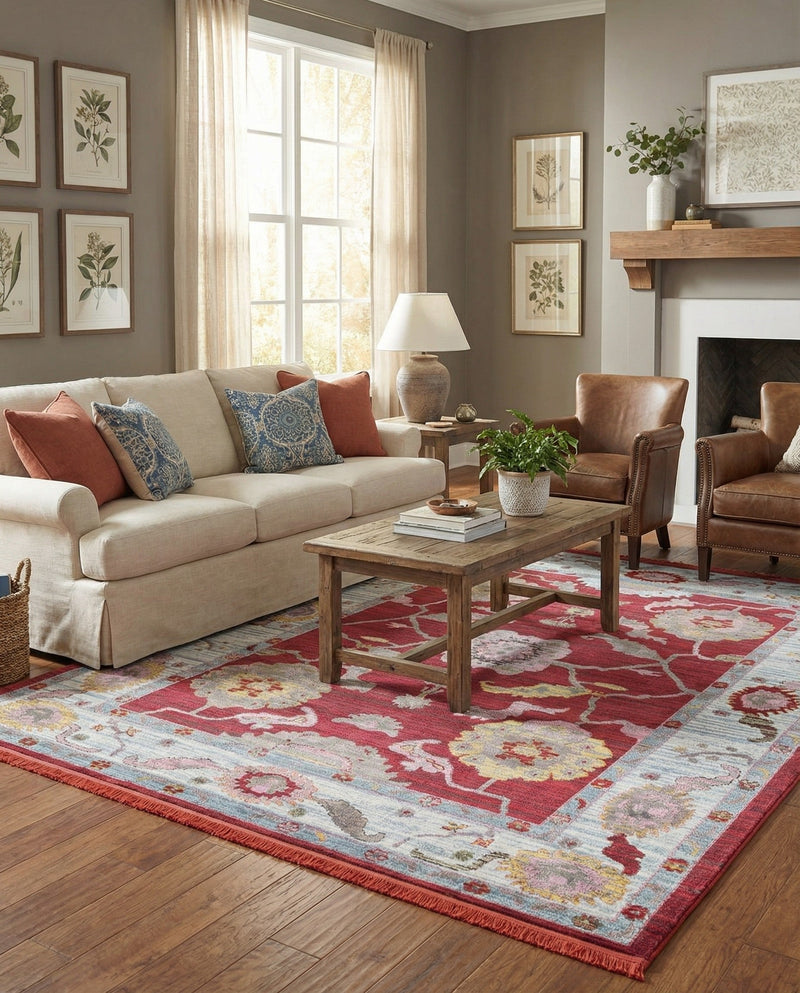 Arcadia Rugs Collection Area Rug - Eden (Red) Rectangle Red  lifestyle 3