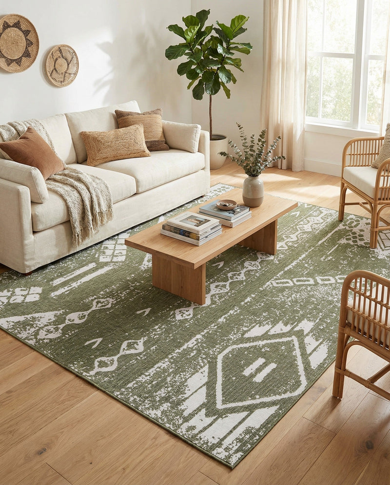 Desert Nomad Terrace Collection Area Rug - Sahara (Green) Rectangle Green  lifestyle 7