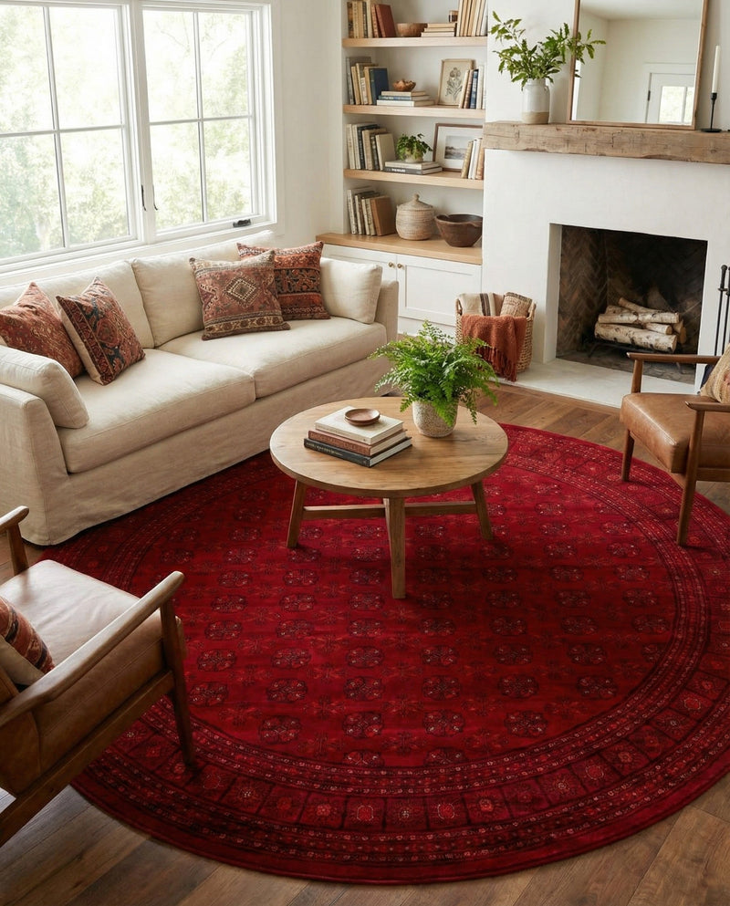 Samarkand Elegance Collection Area Rug -  Konye-Urgench Round Red  lifestyle 55