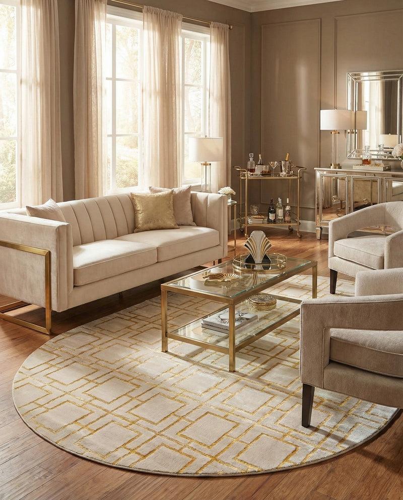 Hollywood Luxe Collection Area Rug -  Beverly (White Gold) Oval White Gold  lifestyle 57