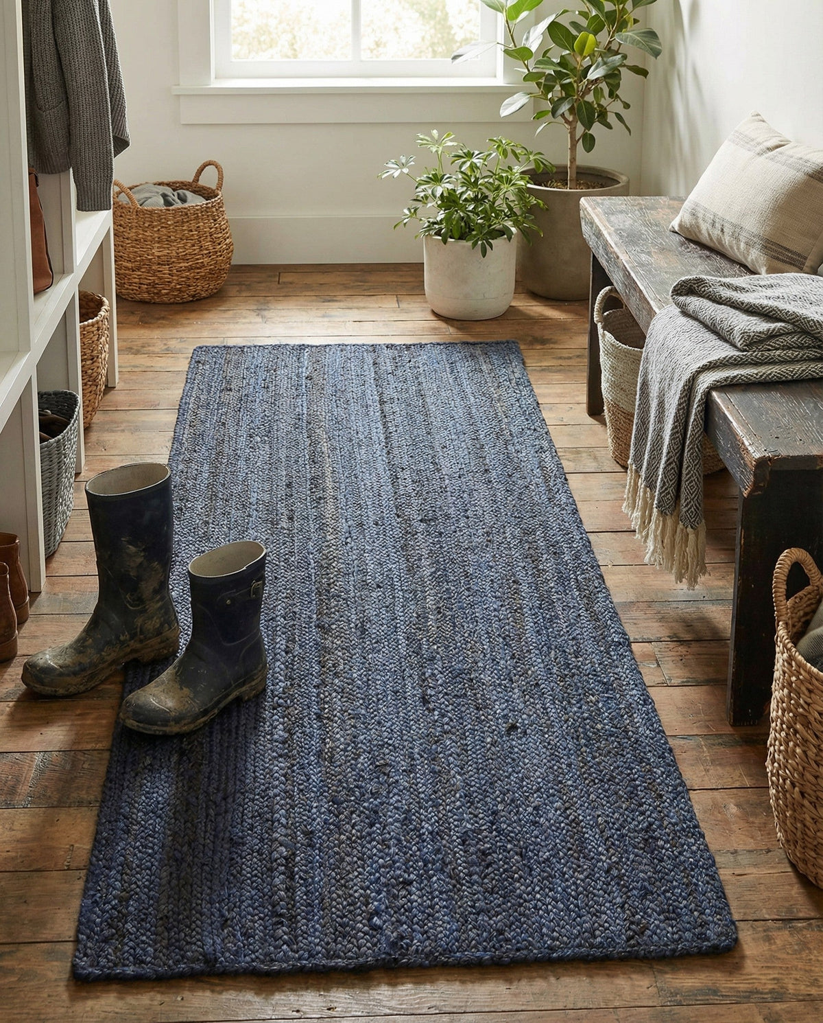 Woven Seaside Jute Collection Area Rug - Savannah (Navy Blue) Runner Navy Blue  lifestyle 83