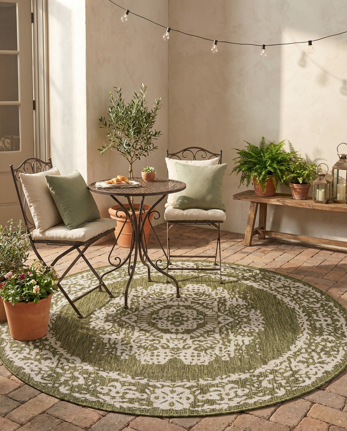 Patio Heritage Collection Area Rug - Savannah (Green) Round Green  lifestyle 76