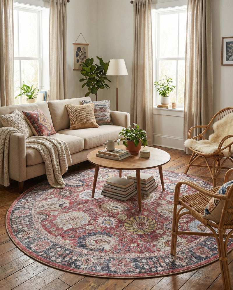 Heritage Elegance Collection Area Rug -  Gatchina Round Vintage Red  lifestyle 65