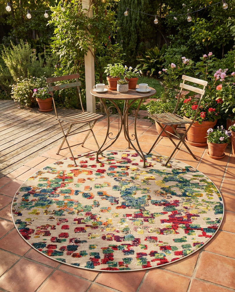 Outdoor Marrakesh Collection Area Rug -  Oujda Round Multi  lifestyle 63
