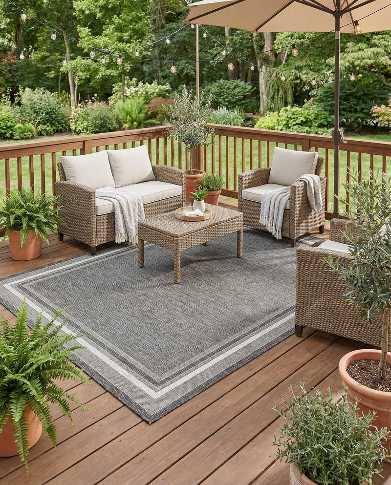 Terrace Fringe Collection Area Rug - Veranda (Black) Rectangle Black  lifestyle 5