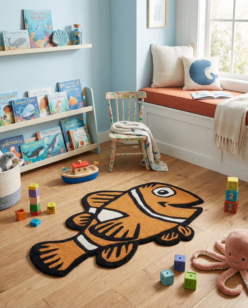 Whimsy Wonders Wool Collection Area Rug - Safari Rectangle Orange  lifestyle 6