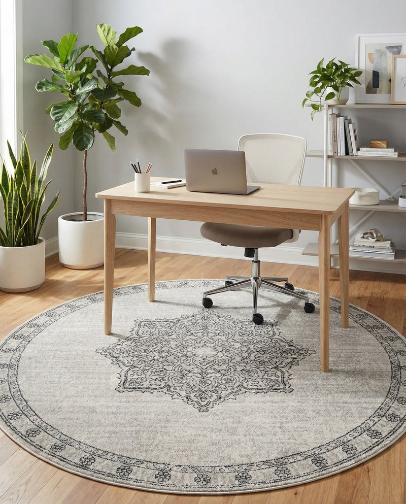 Mykonos Manor Collection Area Rug -  Tinos (Ivory) Round Ivory  lifestyle 61