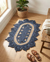 Woven Seaside Jute Collection Area Rug - Coastalhaven (Navy Blue and White) Oval Navy Blue and White  lifestyle 13
