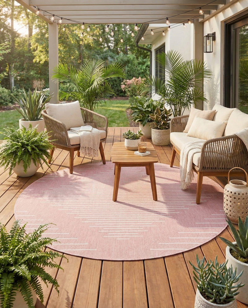 Urban Terrace Collection Area Rug -  Chelsea (Pink) Round Pink  lifestyle 83