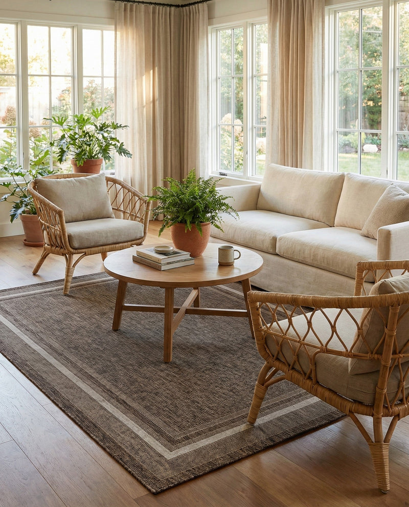 Terrace Fringe Collection Area Rug - Veranda (Brown) Rectangle Brown  lifestyle 36
