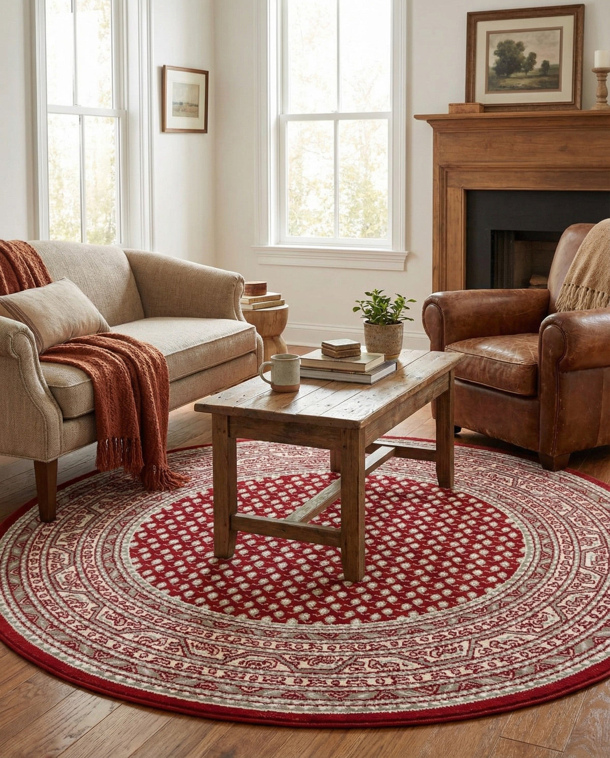 Soho Elegance Collection Area Rug -  Mercer (Red) Round Red  lifestyle 45