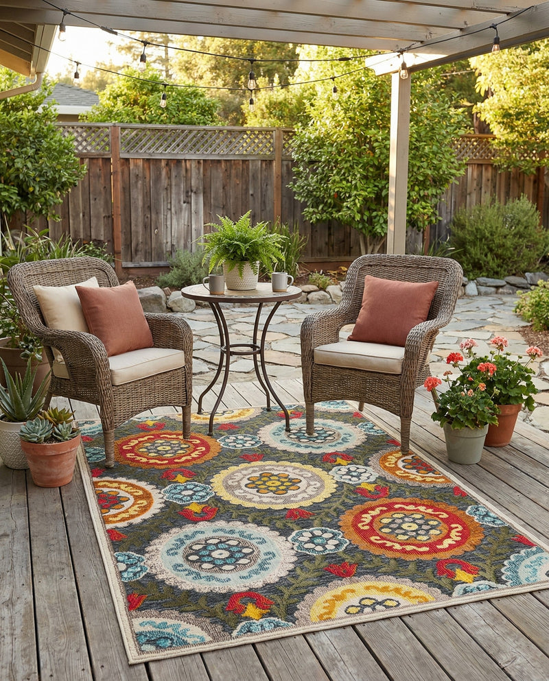 Outdoor Marrakesh Collection Area Rug -  Asilah Rectangle Gray  lifestyle 31