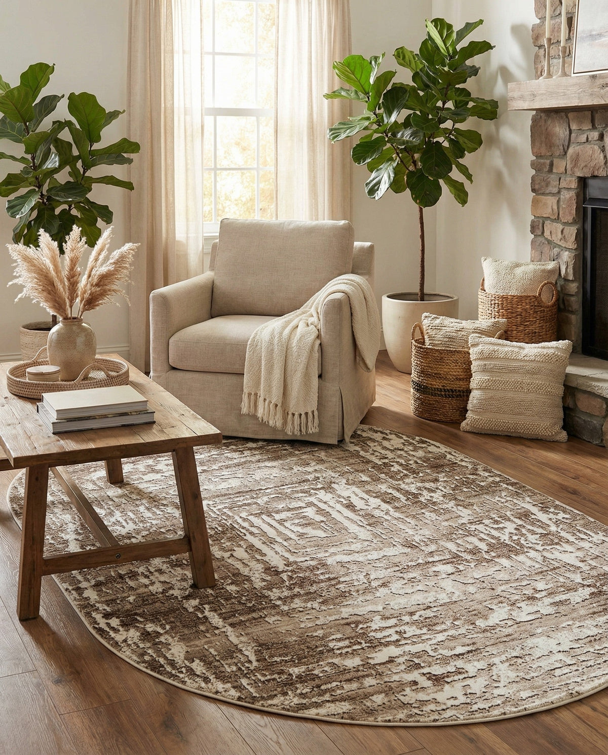 Sanctuary Retreat Collection Area Rug -  Asylum Oval Chocolate Brown  lifestyle 164