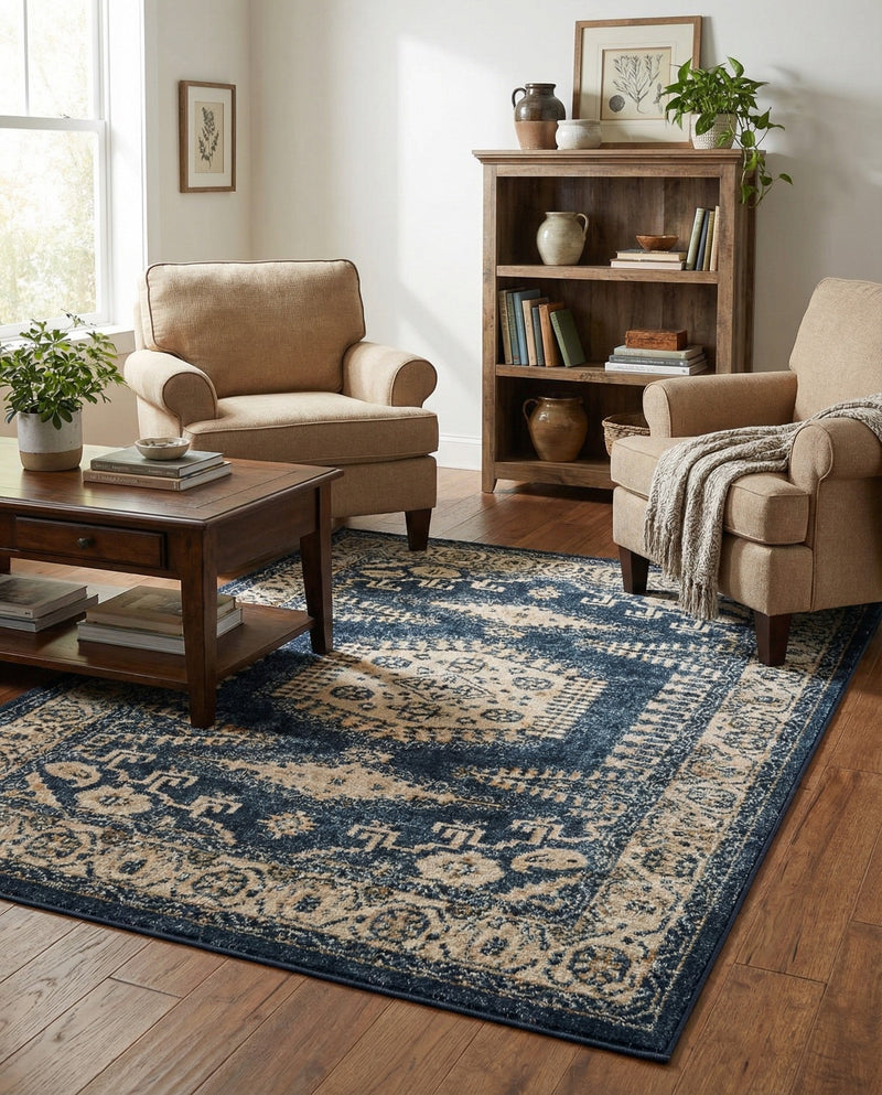 Eden Oasis Collection Area Rug -  Refuge (Dark Blue) Rectangle Dark Blue  lifestyle 25
