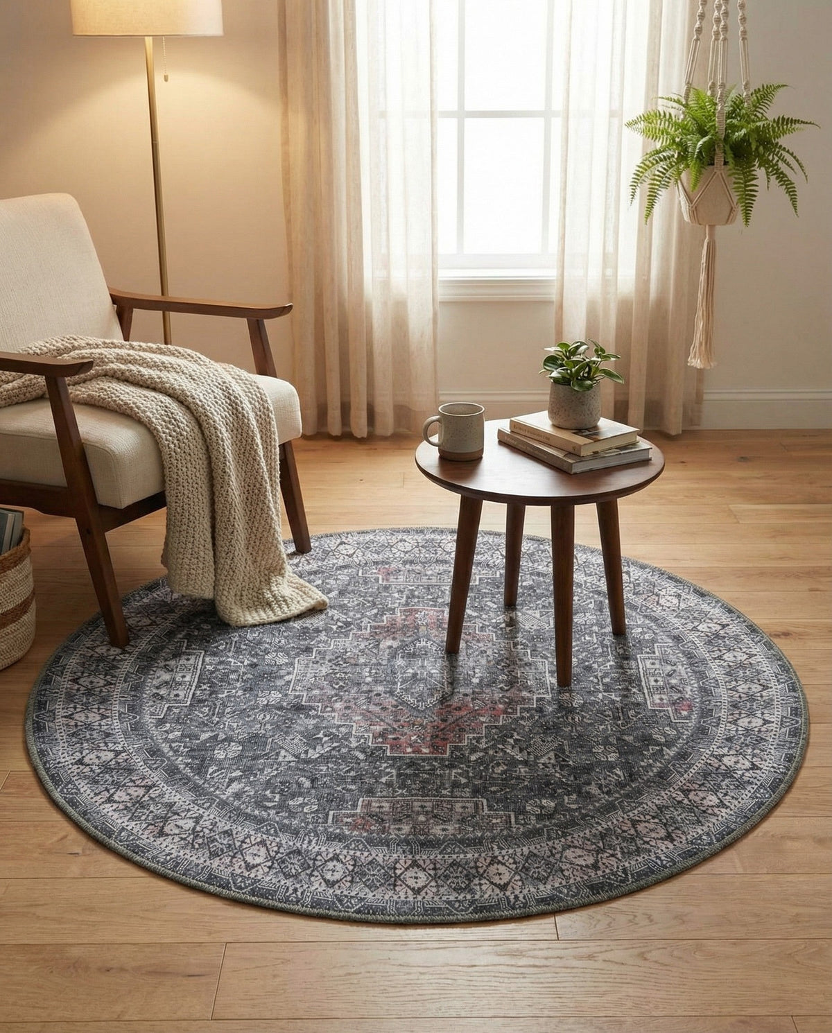 Heritage Elegance Collection Area Rug -  Uffizi Round Gray  lifestyle 75