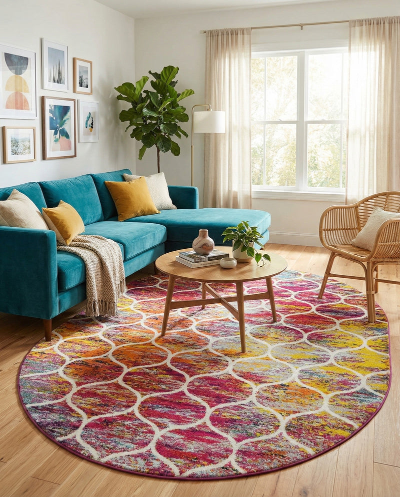 Trellis Mosaic Collection Area Rug -  Pergolatown (Multi) Oval Multi  lifestyle 46
