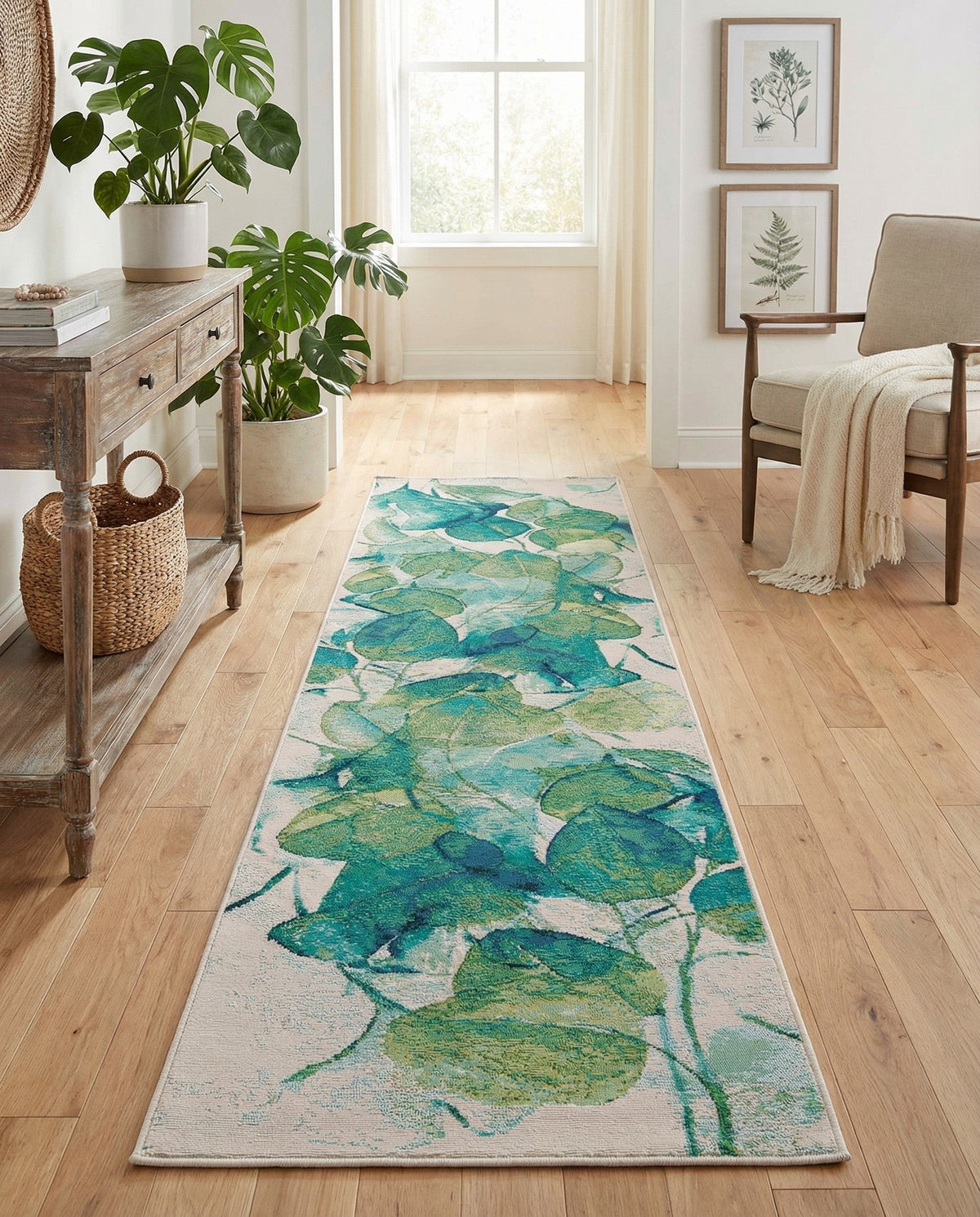 Seaside Blooms Collection Area Rug -  Flora Runner Blue Green  lifestyle 87