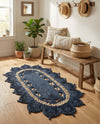 Woven Seaside Jute Collection Area Rug - Coastalhaven (Navy Blue and White) Oval Navy Blue and White  lifestyle 30
