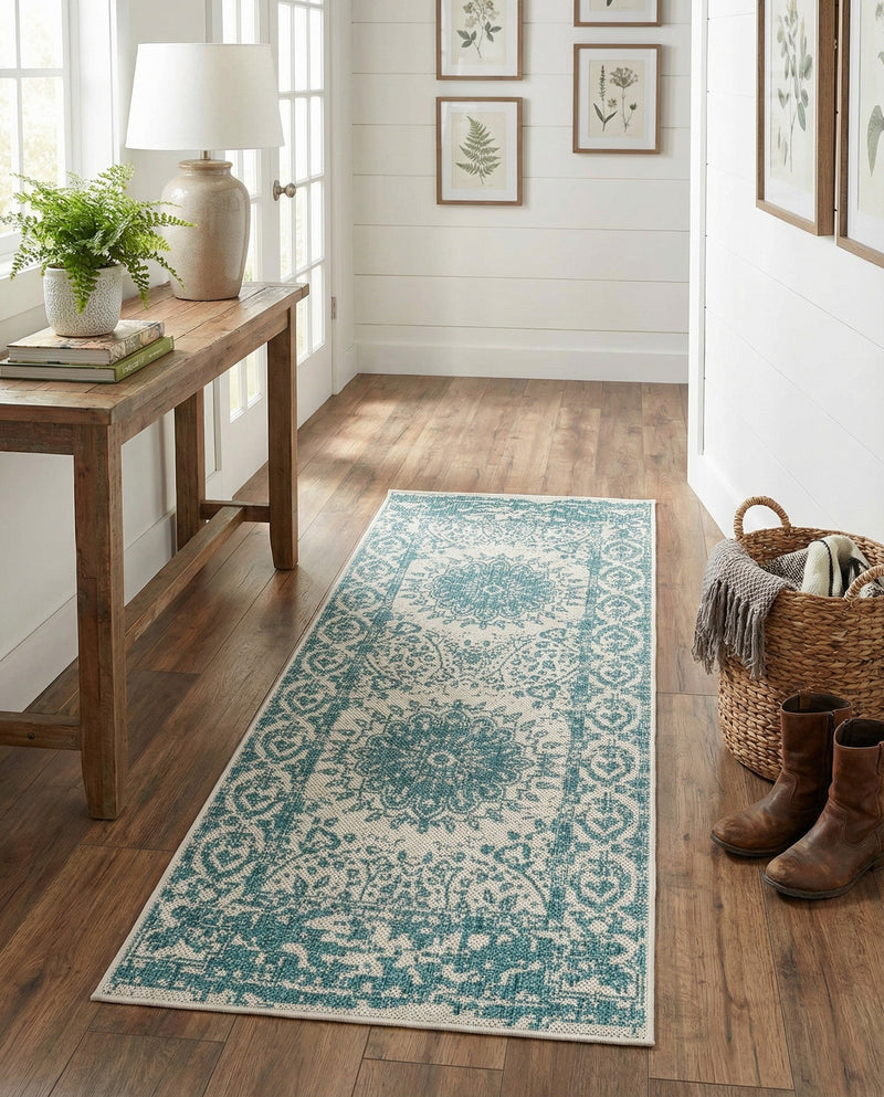 Patio Heritage Collection Area Rug -  Lafayette (Aqua) Runner Aqua  lifestyle 61