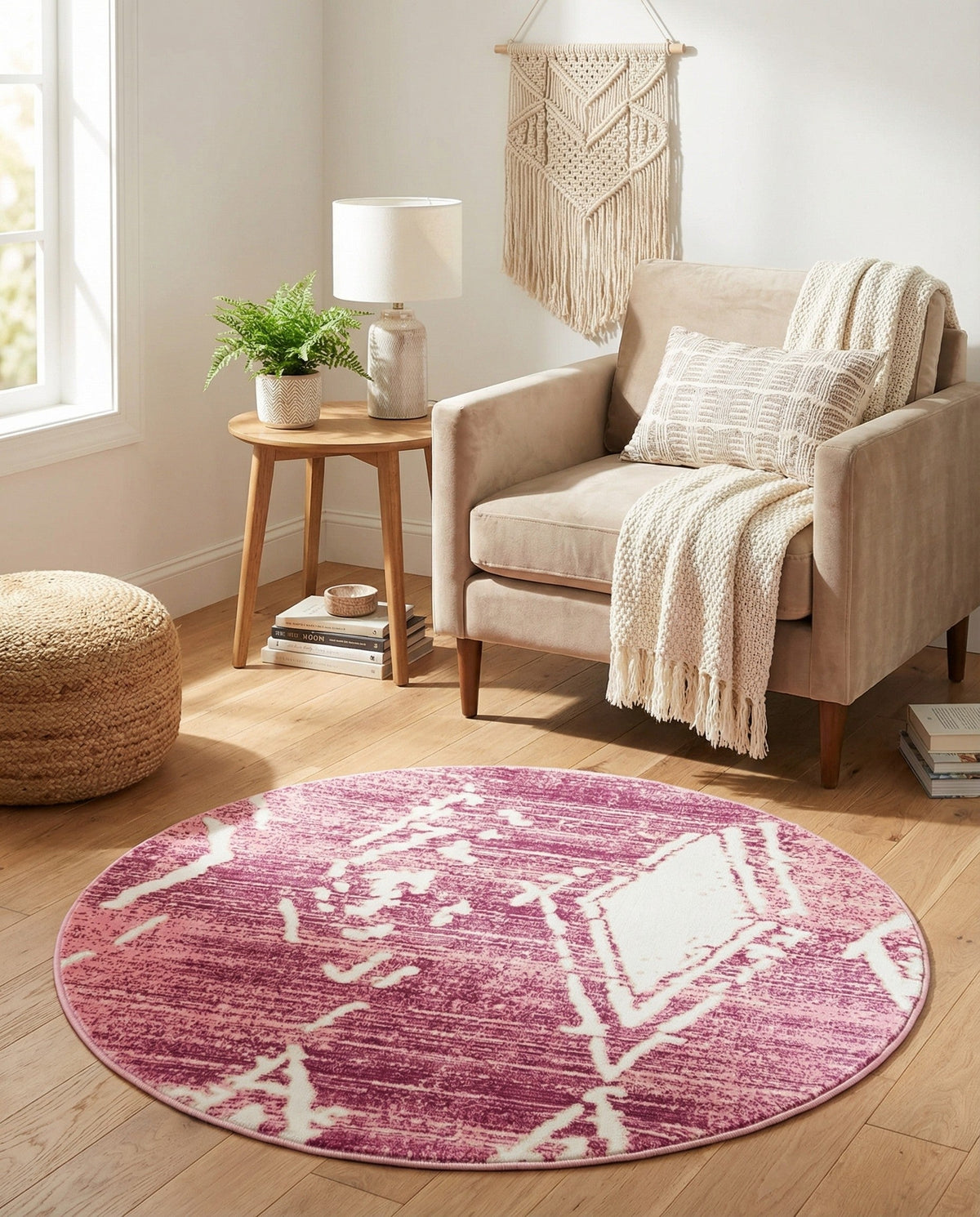 Metro Heights Collection Area Rug -  Madison Round Pink  lifestyle 154