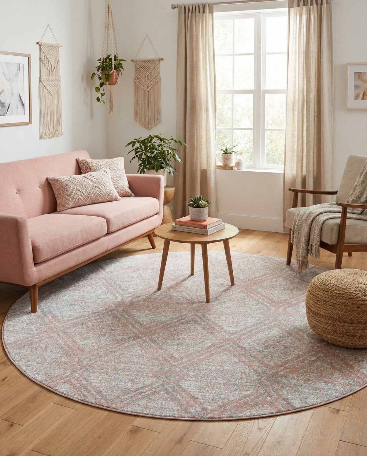Aegean Elegance Washables Collection Area Rug -  Tinos Round Rose Pink  lifestyle 139