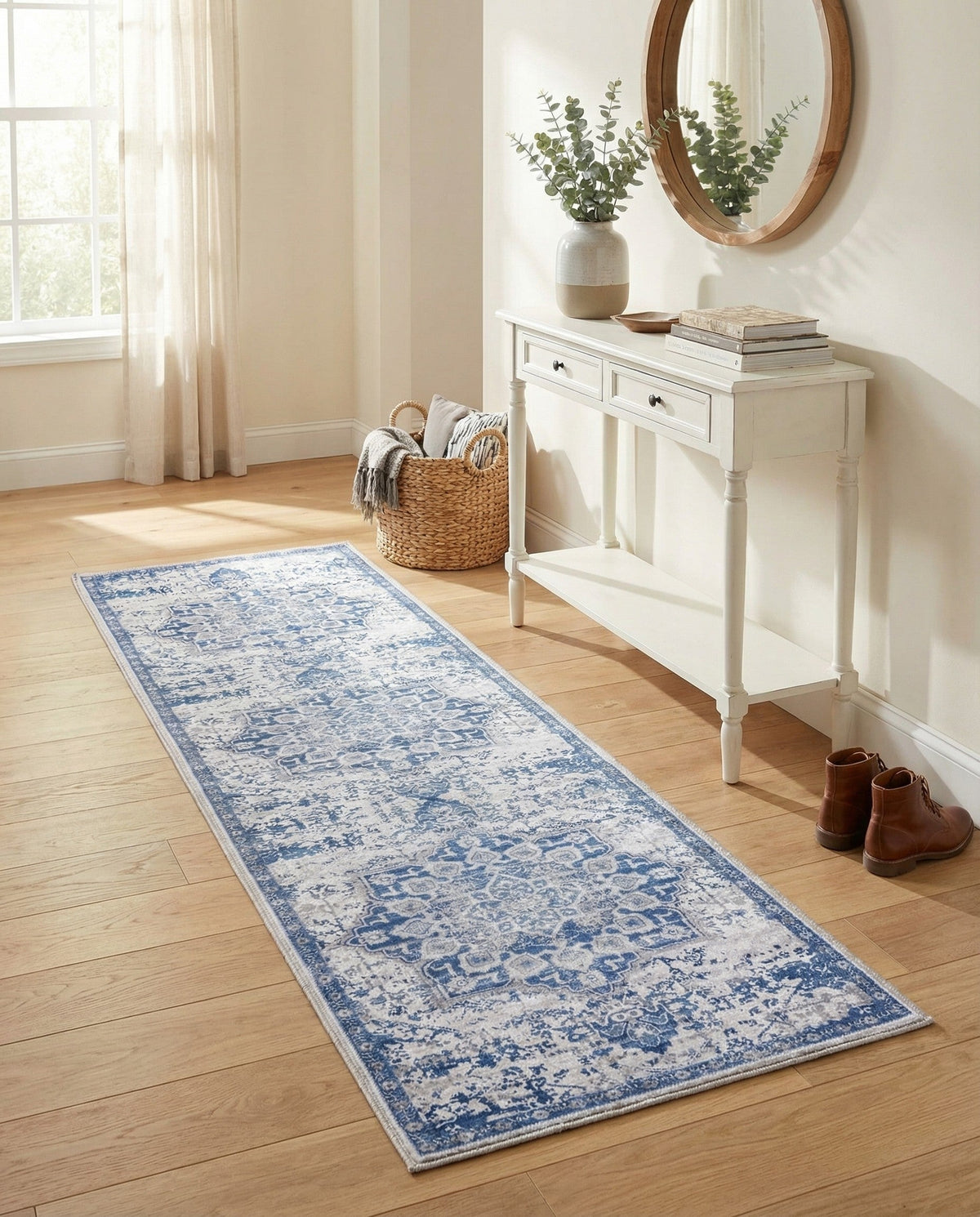 Baroque Era Collection Area Rug - Versailles (Gray Blue) Runner Gray Blue  lifestyle 83