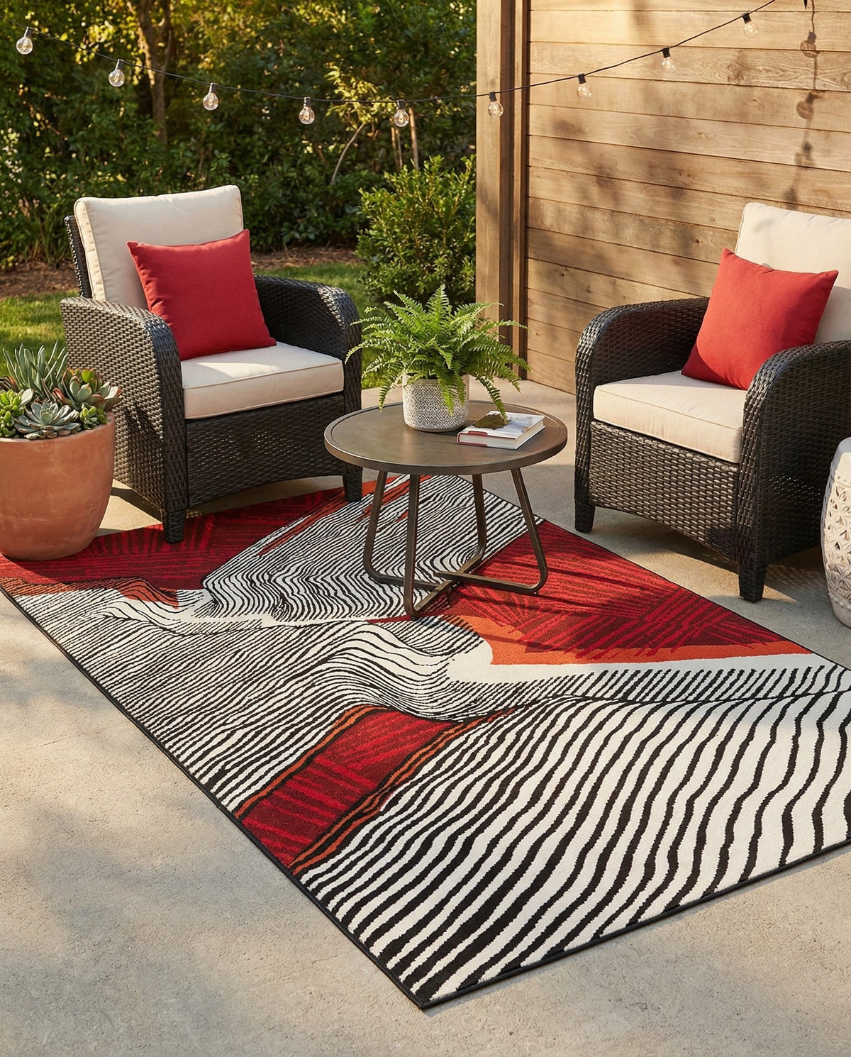Urban Terrace Collection Area Rug -  Porch Rectangle Red and Black  lifestyle 5