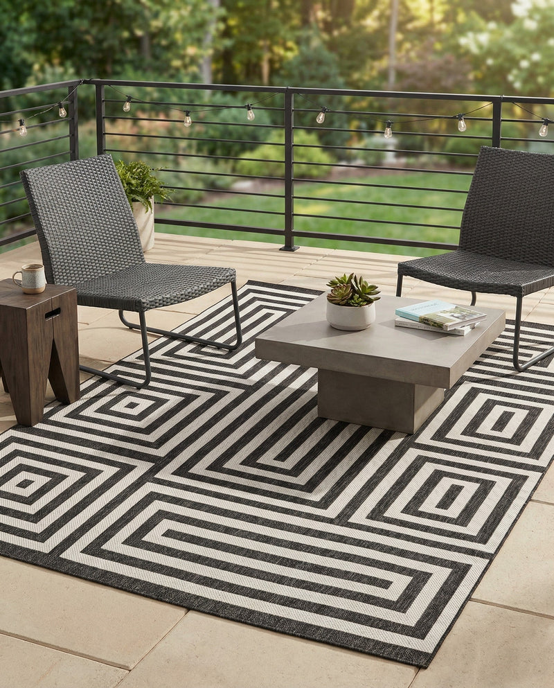 Urban Terrace Collection Area Rug -  Flatiron Rectangle Black and White  lifestyle 30