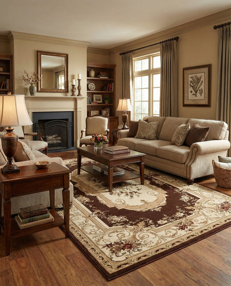 Versailles Elegance Collection Area Rug -  Louveciennes (Brown) Rectangle Brown  lifestyle 17
