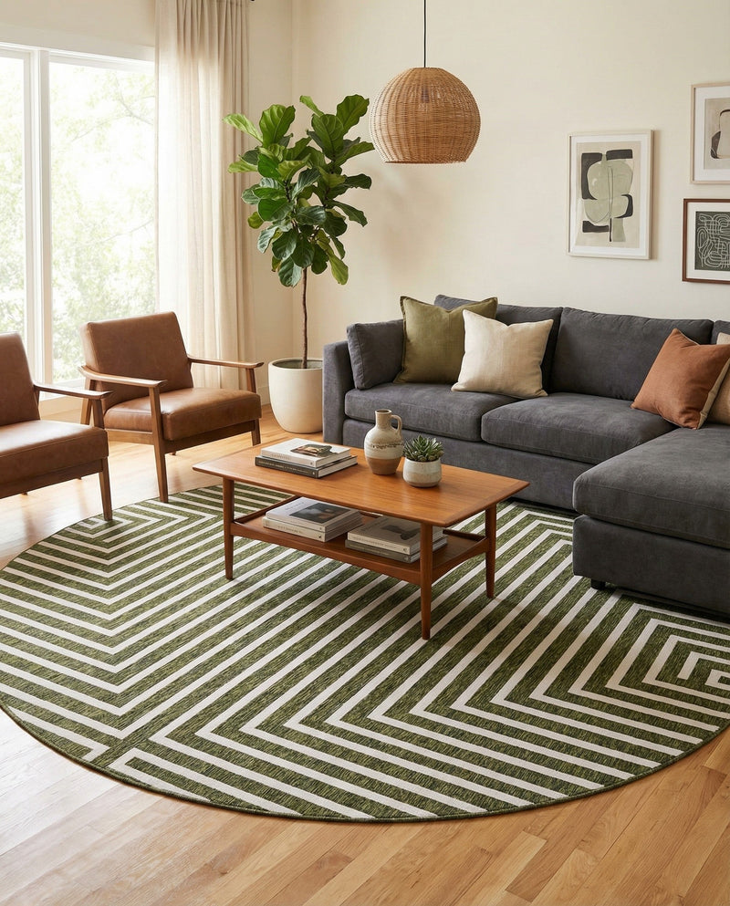Urban Terrace Collection Area Rug -  Astoria (Green) Round Green  lifestyle 43